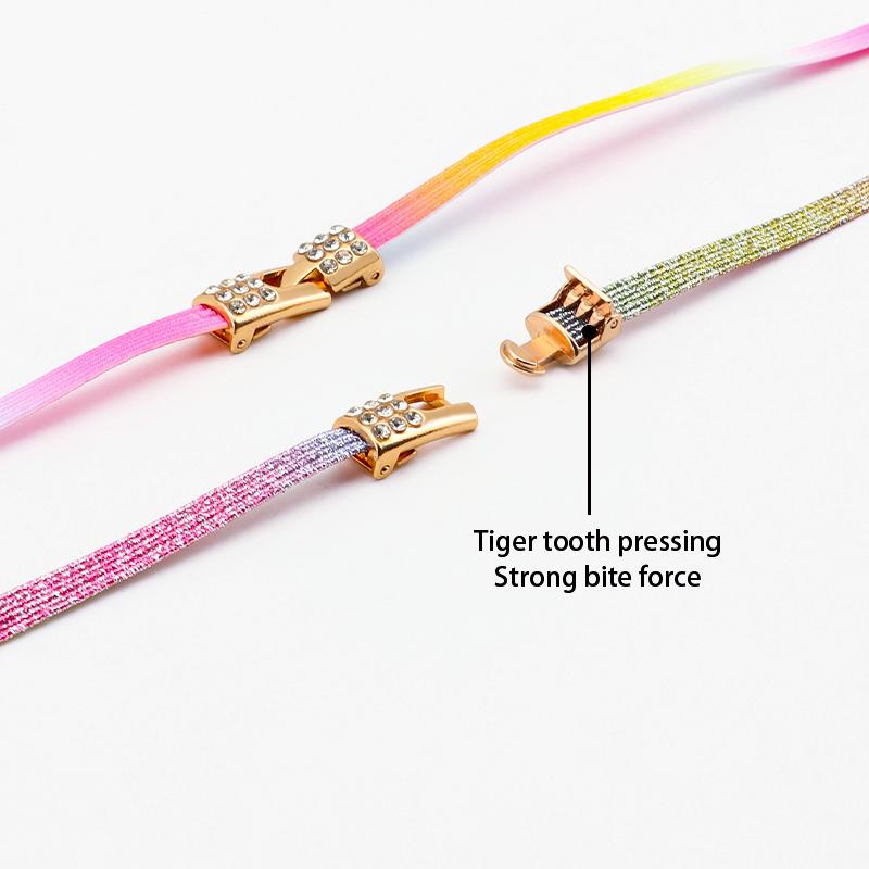 Luxury Gold Diamond buckle Shoelaces without ties Glitter Elastic Laces Sneakers Tennis No Tie Shoe laces Flat Shoelace for Shoe