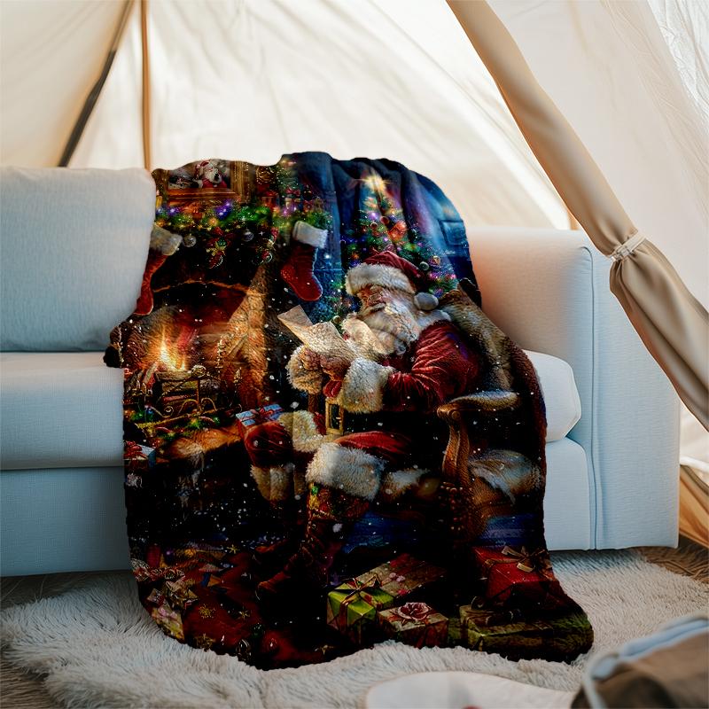 Christmas Santa Claus Theme Printed Blanket - Perfect for Couch, Bed, Travel & Outdoor Use | Machine Washable, Cozy & Durable.