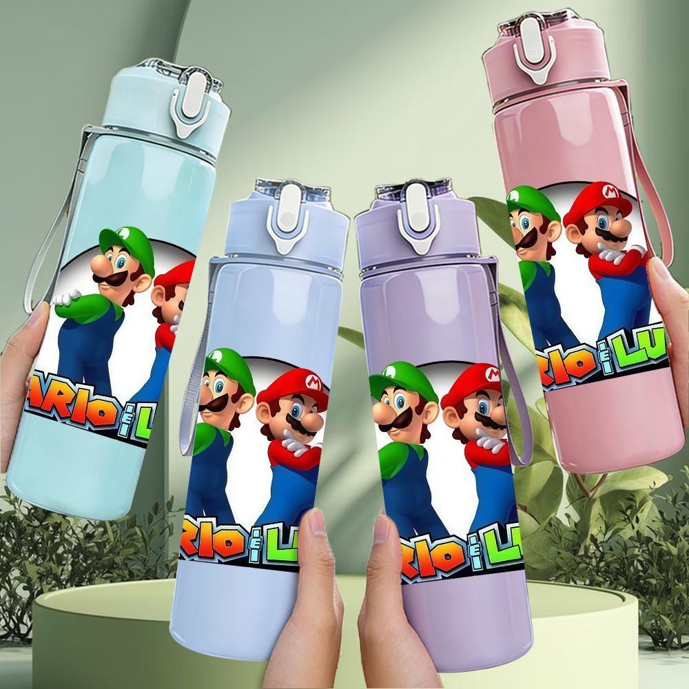 1PC Mario And Luigi Brother Duo 750ml Color Plastic Water Bottle Leakproof Flip Straw Lid For Sports Office Home Use