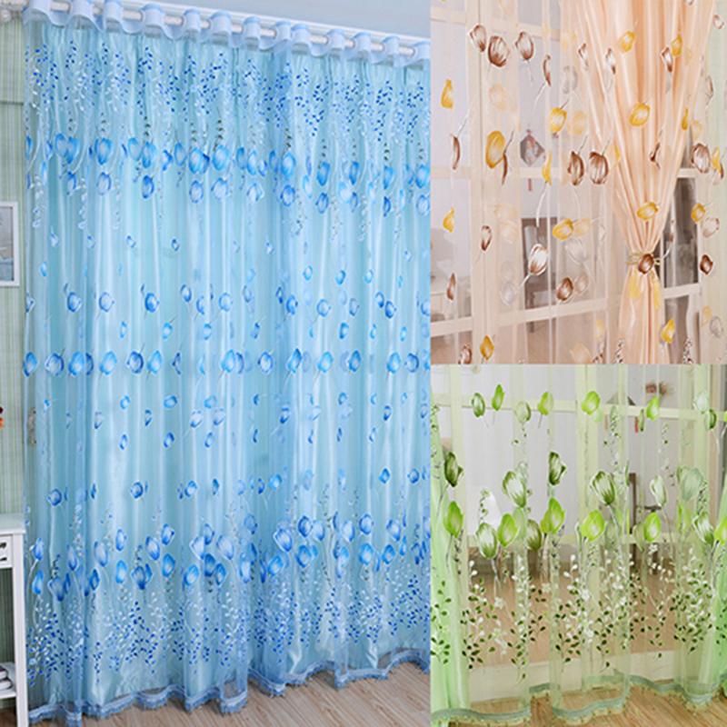 Home Decor Tulip Flower Voile Curtain Drape Panel Room Sheer Home Door Window Decoration