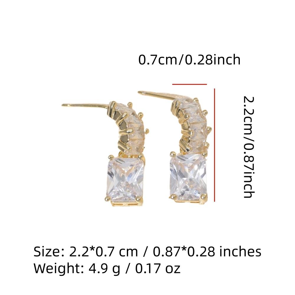 Golden Plated Copper Earrings with Clear Square Zirconia for Women Jewelry