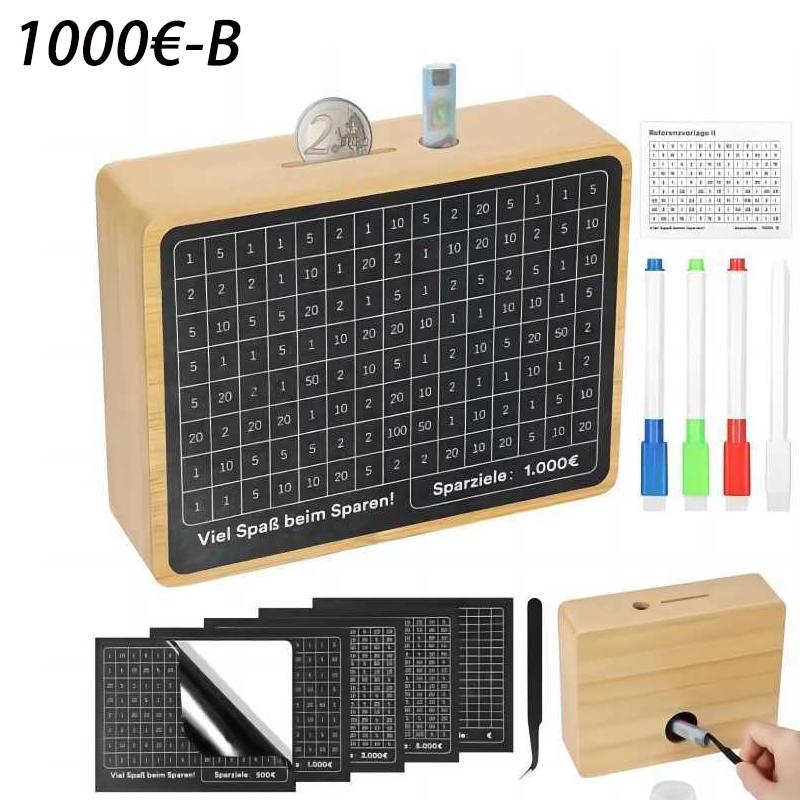 1000/2000/3000/5000 euro Spargris i trä med återanvändbar sparbössa med sparmål och sifferboxar