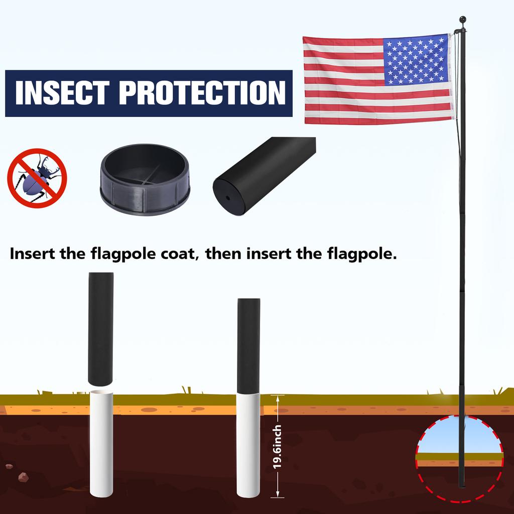 25FT Aluminum Alloy Flag Poles Extra Thick Rustproof Flagpole Kit with 360° Rotating Rings Clip for Yard Residential Commercial