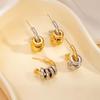 Stylish C-Shaped Two-Tone Stainless Steel & Titanium Earrings for Women - Light Luxury Jewelry