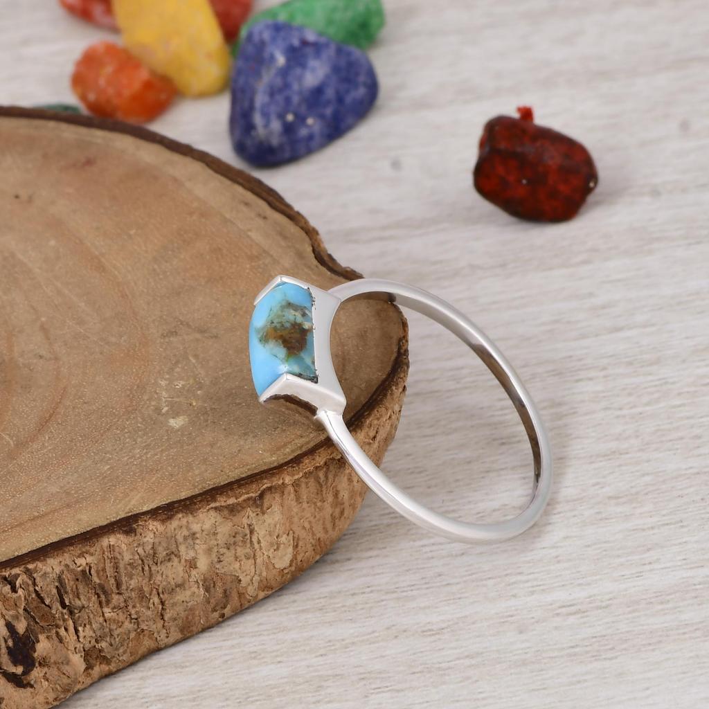 Natural Turquoise Bar Ring 925 Sterling Silver, Minimalist Turquoise Ring, Dainty Stacking Ring, Handmade Jewelry Gift.