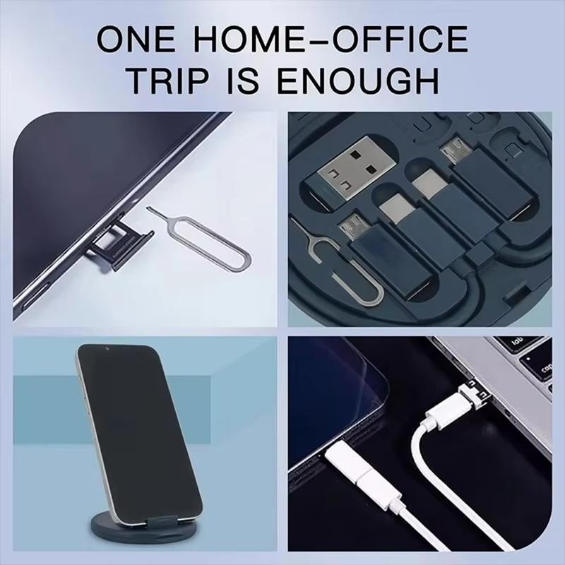 Portable Multi-functional Data Cable Storage Box, 60W Fast Charging Mobile Phone Holder, Charging Cable Set, Multi Head Adapter