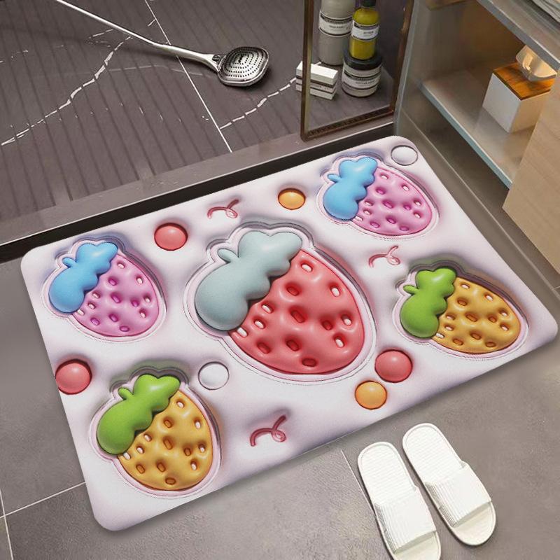 Cartoon Strawberry Bear Toilet Toilet Non-slip Foot Mat Diatom Mud Floor Mat 3D Three-dimensional Expansion Soft Mat Door Mat