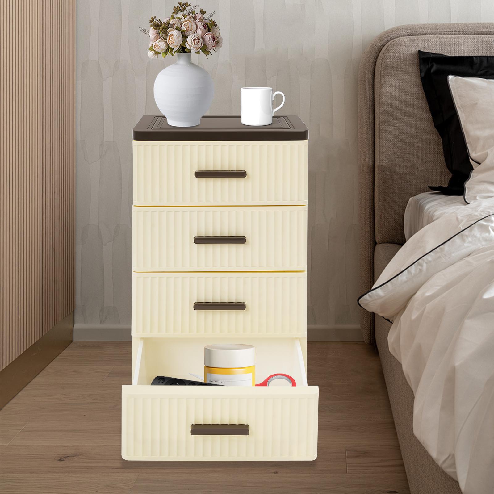 

4-Tier Plastic Drawer Storage Cart on Wheels, Rolling Organizer w/ 4 Smooth-Glide Casters, Cabinet for Home Office Organization