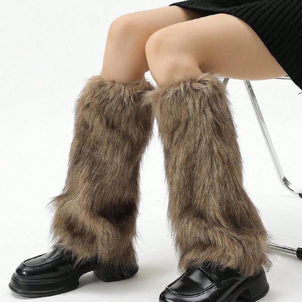 White Plush Leg Warmers for Women - Thickened Autumn/winter Leg Sleeves