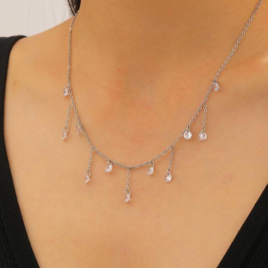 Collier à pampilles superposé avec Zircon Chaîne Argent Doré Pendentif Goutte d'eau Scintillante Bijoux Légers Hypoallergéniques pour Femmes