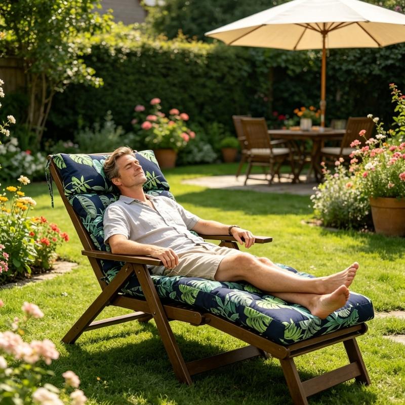 Garden Chair Pad with High Back Headrest, Tufted Outdoor Form and Seat Anchors 125 x 55 cm for Porch Use Daily