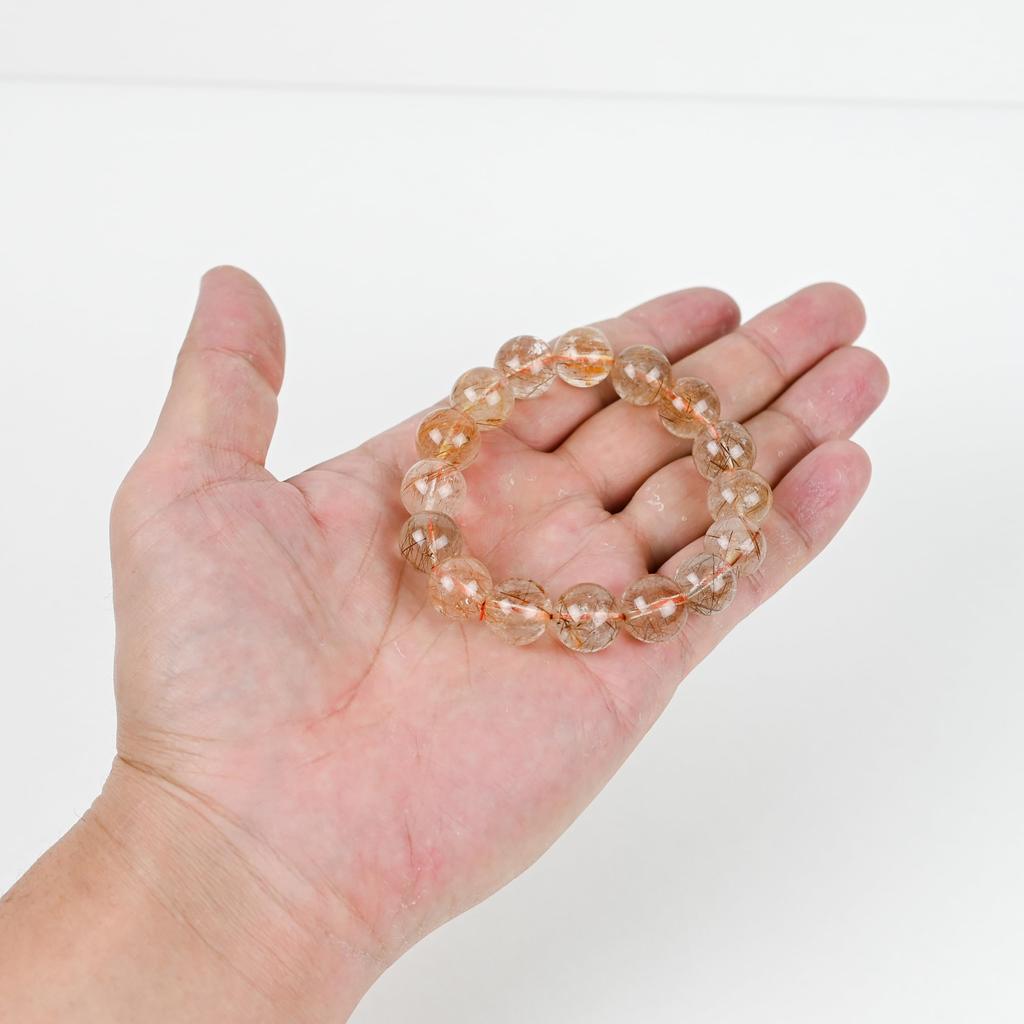 Eigado Mixed Rutilated Quartz 16 Inner Natural Power Good Fortune Bracelet, Beads, 13mm, Diameter Approx. 17cm, Stone, Stone, Luck, Amulet,