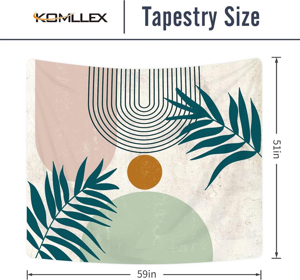 Mid Century Abstract Tapestry Boho Minimalist Sun Arch Leaves Wall Hanging Pink Green Beige Aesthetic Neutral Geometric Modern