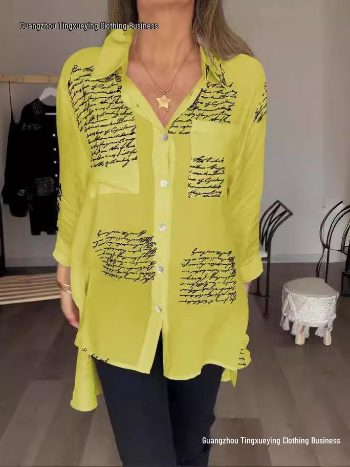 Women's European/American Printed Loose Swallowtail Commuting Shirt - Spring/Summer Collection