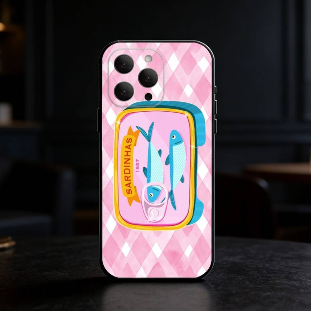 Colorful S-Sardine L-Lobster Fish Phone Case For iPhone 17,16,15,14,13,12,11 Plus,Pro Max,SE4Soft Silicone Black Cover