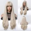 HAIRCUBE Long Straight Brown Synthetic Wigs for Women Natural Hair Dark Roots Wigs With Bangs Daily Party Heat Resistant Wigs
