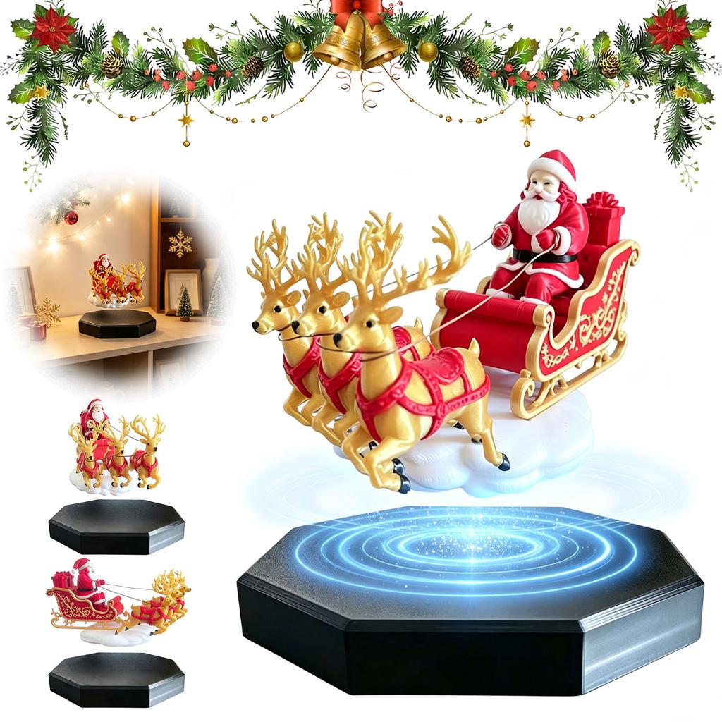 Floating Home Decor for Holidays Magnetic Levitation Santa Sleigh Christmas Decor, Claus Tabletop Decoration Ornament, Display Stand, Holiday Desktop