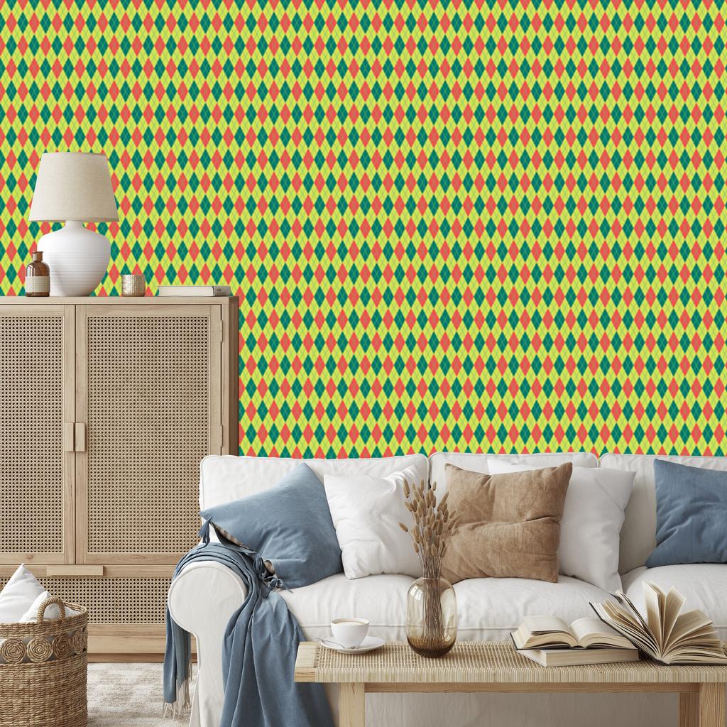 Peach and yellow argyle rhombus wallpaper for living room and bedroom 50x1000