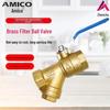 Genuine AMEIKO Brass Filter Ball Valve with Female Thread for Water & Air Conditioning - Manual Valve, 4/6 Points, 1 Inch.