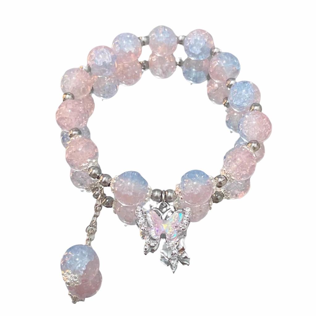 Floral Butterfly Glass Beaded Bracelet: Perfect Gift for Friends, Students, and Girls