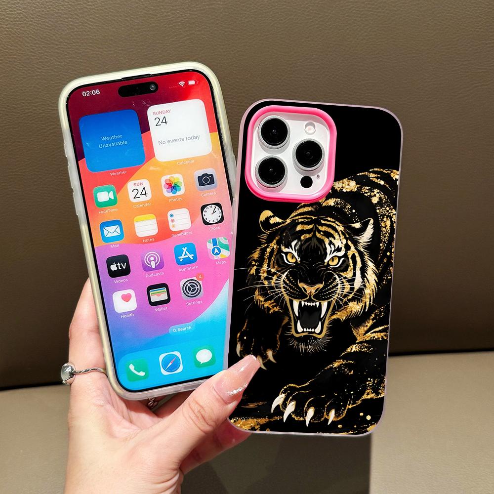 Tiger Neon Jelly Double layer Rose Red Mobile Phone Case for iPhone 17 16 15 14 13 12 11 Air Pro Max Plus Protective