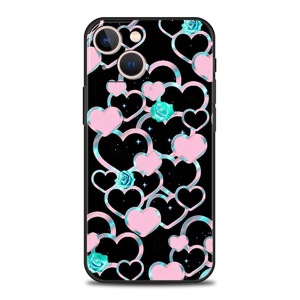 Gold Rose Love Heart Phone Case For iPhone 17 16 15 Pro Max 11 12 13 14 7 8 Plus SE 2020 X XR XS Cover Soft Black