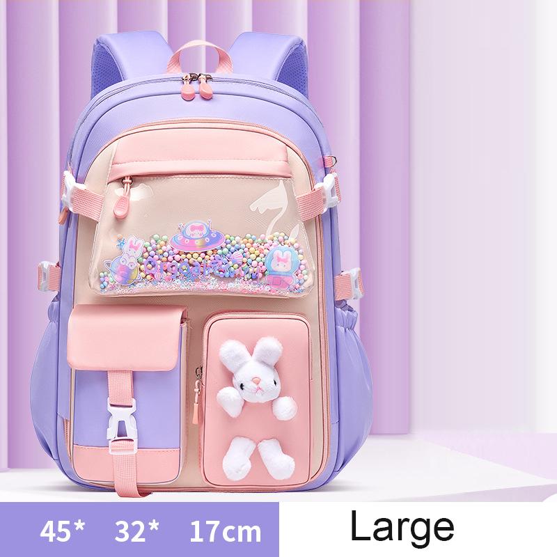 Grundschulrucksack 1.-5. Klasse Niedliche bunte Schultasche für Mädchen Wasserdicht Große Kapazität Cartoon-Hase Mochila Escolar