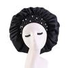 Women Bonnet Cap Solid Color Faux Pearls Rhinestone Elastic Band Bouffant Hat for Hair Salon