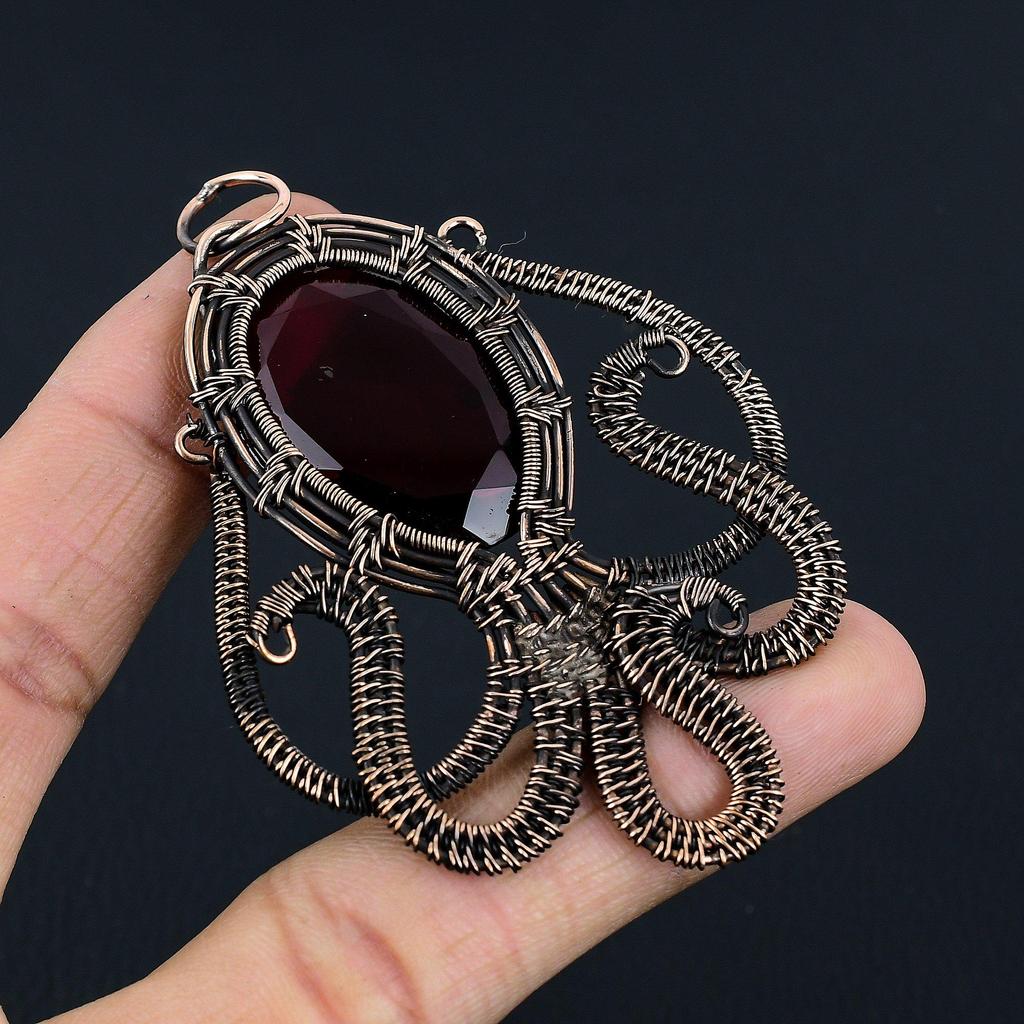Garnet 999 Copper Wire Wrapped Pendant, Handmade Gemstone Pendant Jewelry, Gifts For Wife Brand New Pendant