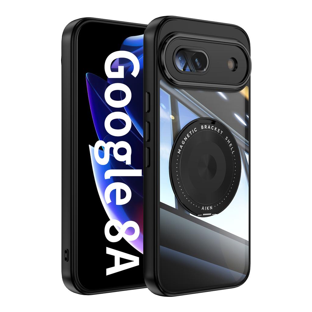 Magnetic Ring Holder Magsafe Case for Google Pixel 8A Transparent Acrylic PC Shockproof Wireless Charging Cover for Google 9 Pro