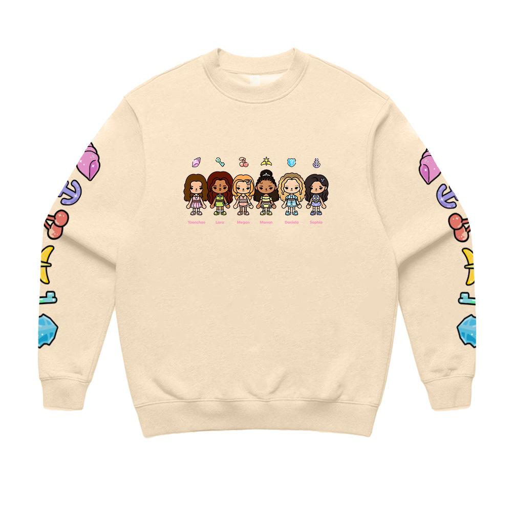 

KATSEYE X Toca Boca Anime Avatars Cartoon Print Pullover Long Crewneck Long Sleeve Sweatshirt Trendy Versatile Streetwear Unisex M хакі