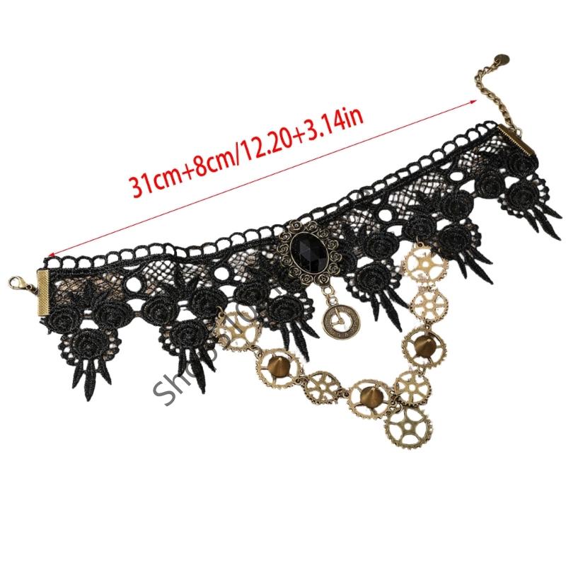 Neue Sexy Gotische Choker Kristall Schwarze Spitze Hals Choker Halskette Vintage Viktorianische Damen Chocker Punk Zahnrad Schmuck