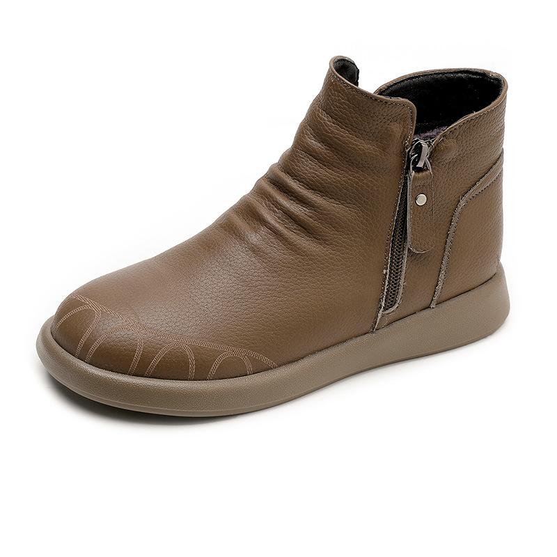 

GKTINOO Осенне-зимние женские ботильоны из натуральной кожи на плоской подошве, теплые ботинки с боковой молнией, мягкие и удобные, из коровьей кожи, боты 12