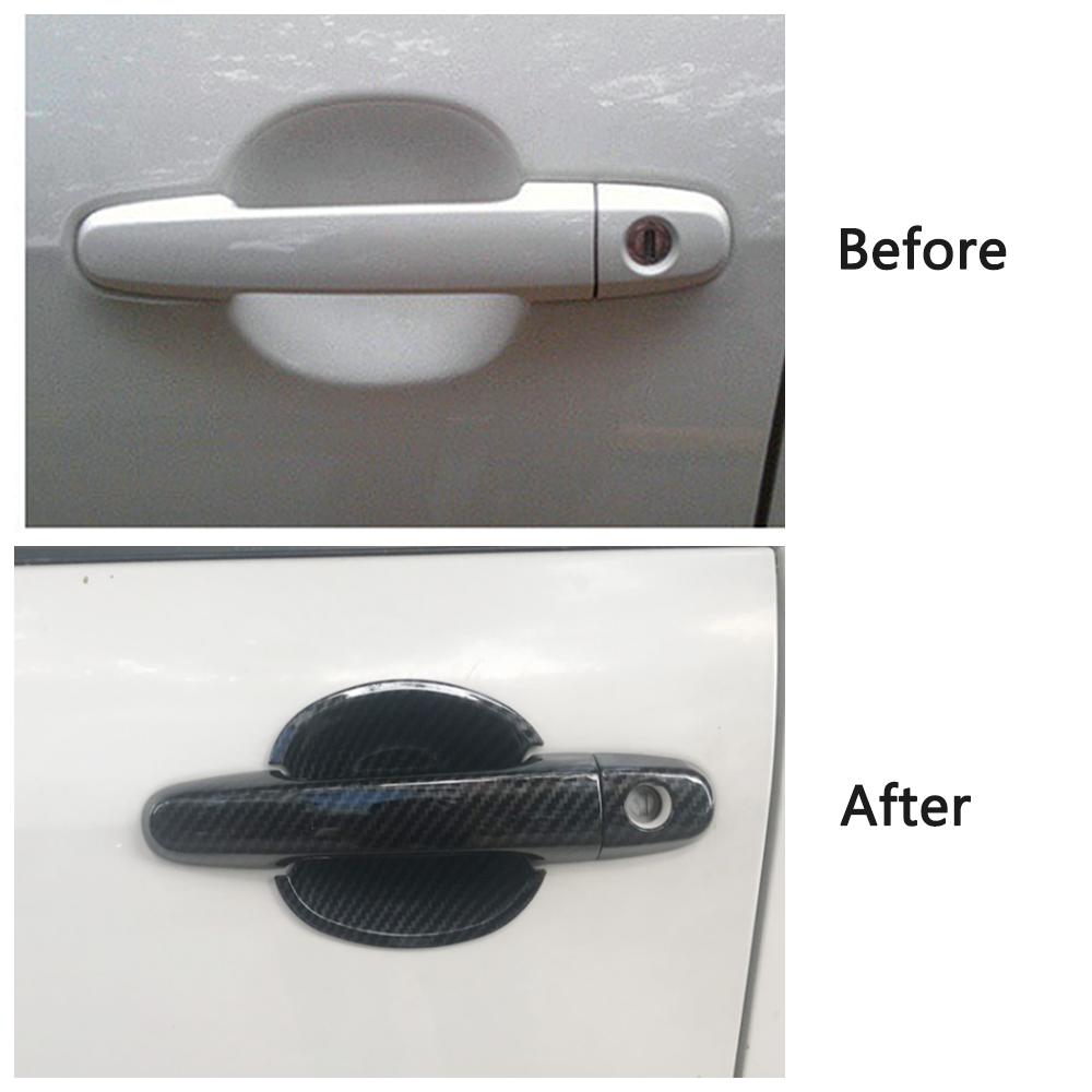For Toyota Corolla Camry Highlander Hilux Prius Carbon Fiber Printed Exterior Door Handle Cover Moulding Trim Frame Bezel