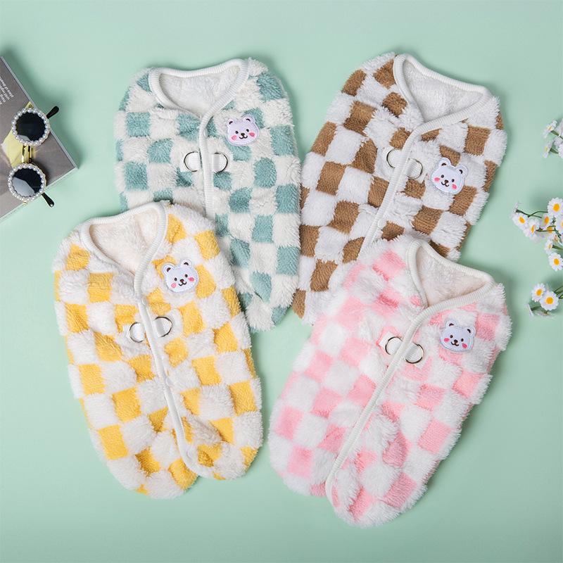 Popular Warm Checkered Fleece Dog Sweater - Comfortable, Thickened, Close-Fitting Vest for Spring, Autumn, and Winter.