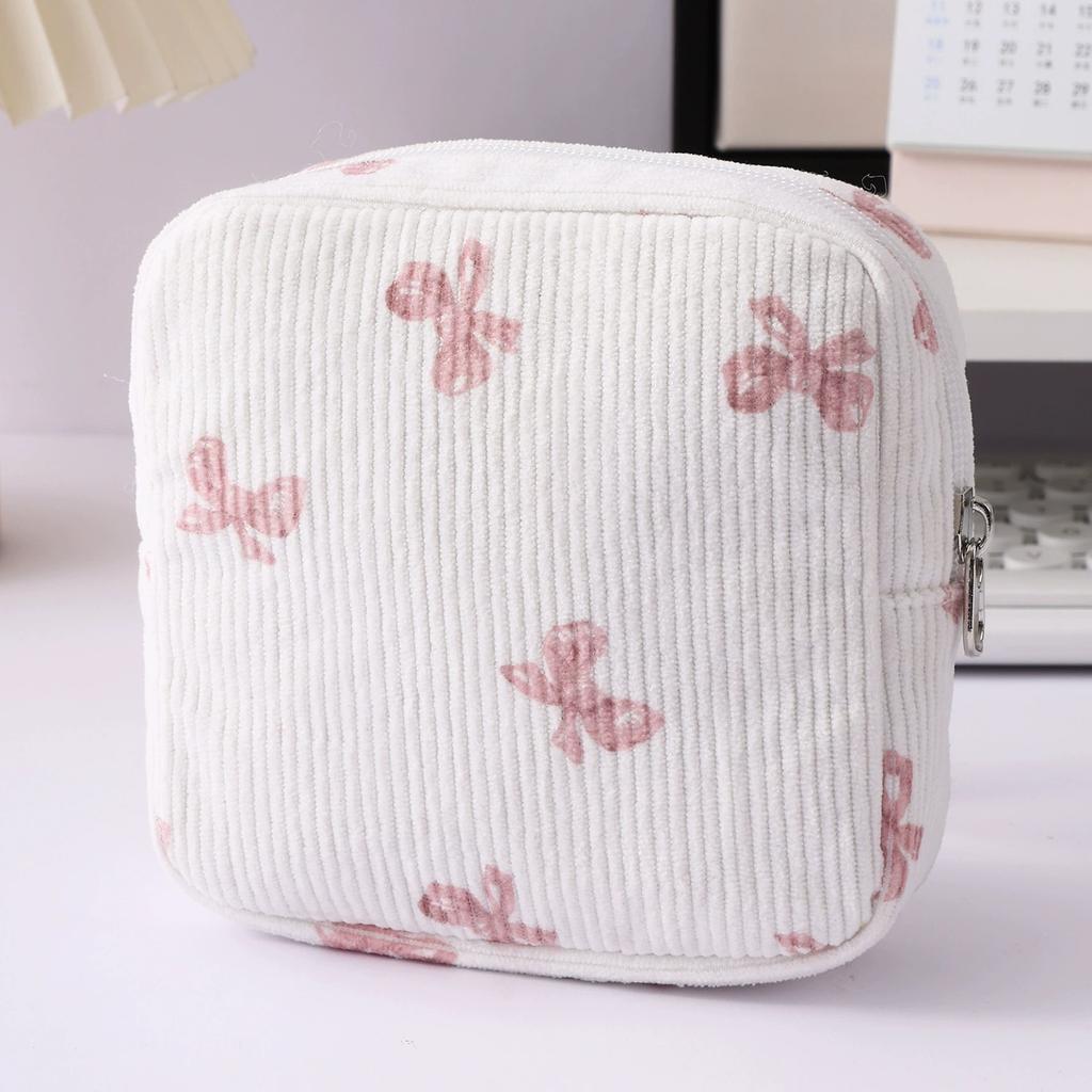 Small Makeup Bag for Purse Corduroy Cosmetic Bag for Women with Slip-in Pockets Travel Purse Essentials Lipstick Bag