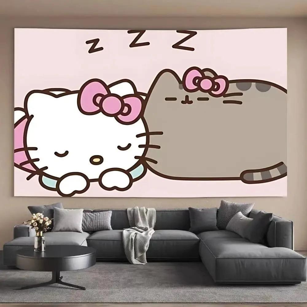 Hello Kitty Pusheen Sleep Tapestry Single Print Cute Stylish Durable Tapestry Home Living Room Bedroom Dorm Kawaii Vibe Decor