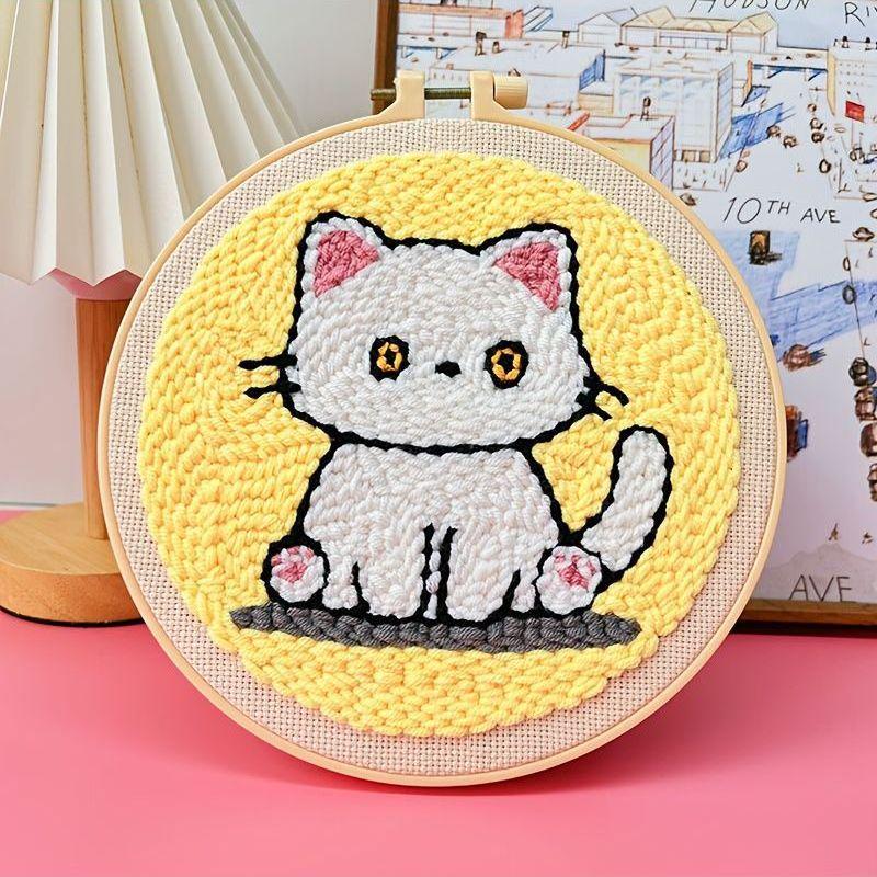 Russian DIY Punch Needle Embroidery Kit: Includes Yarn, Needle, Latch Hook, & Hoop for Knitting & Ornament Crafting