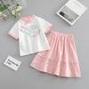 Kız Çocuk Yabancı Stil Retro Çin Stili Hanbok Takımı Küçük Kız Çiğsam Yarım Etek Yaz İki Parça Takım