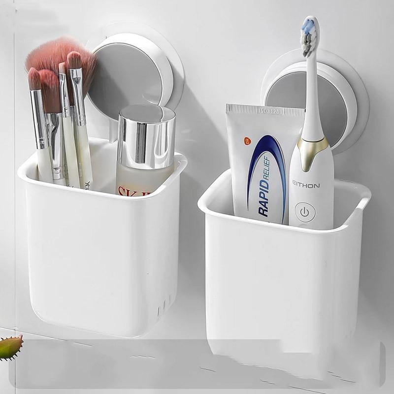 Toothbrush Wall Mounted Holder Toothpaste Mouth Cup Drill-Free Bathroom Storage Shelf Portable Rack