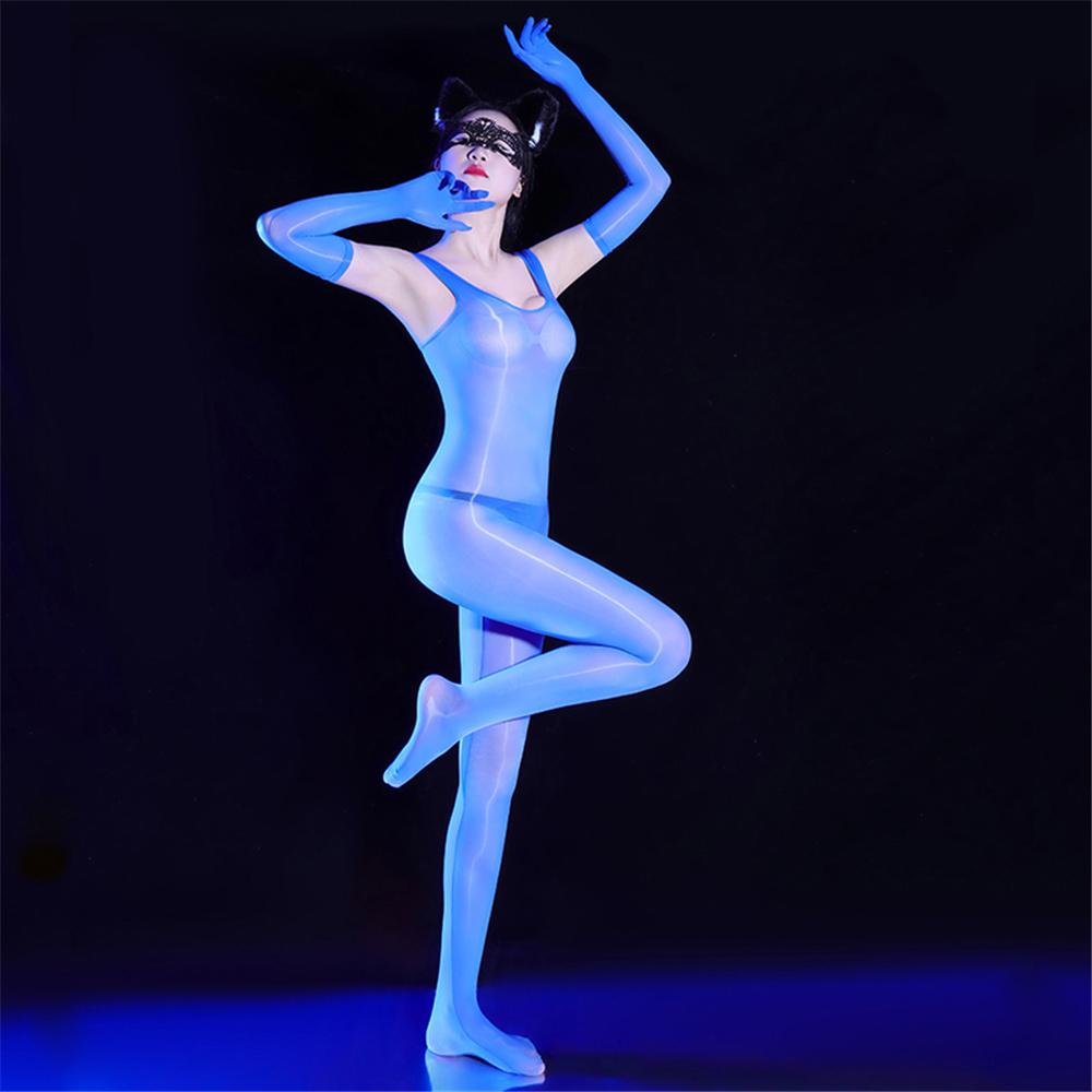 5D Sexy Women Shaping See Through Open Crotch Elastic Bodysuits Sheer Tights Jumpsuits Bodycon Cosplay Maid Leotard Dance Wear
