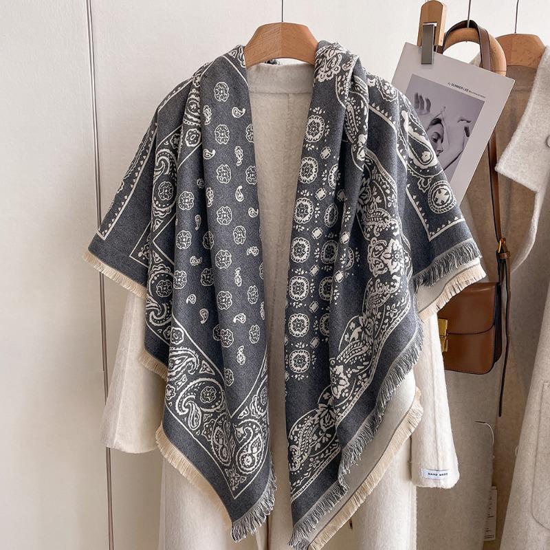 

Зимний новый шарф из имитации кашемира, высококачественный женский теплый квадратный шарф, красный жаккардовый платок-накидка с узором кешью 140*140cm