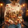 Women's Round Neck Long Sleeve Halloween Print Blouse Top for Party Wear