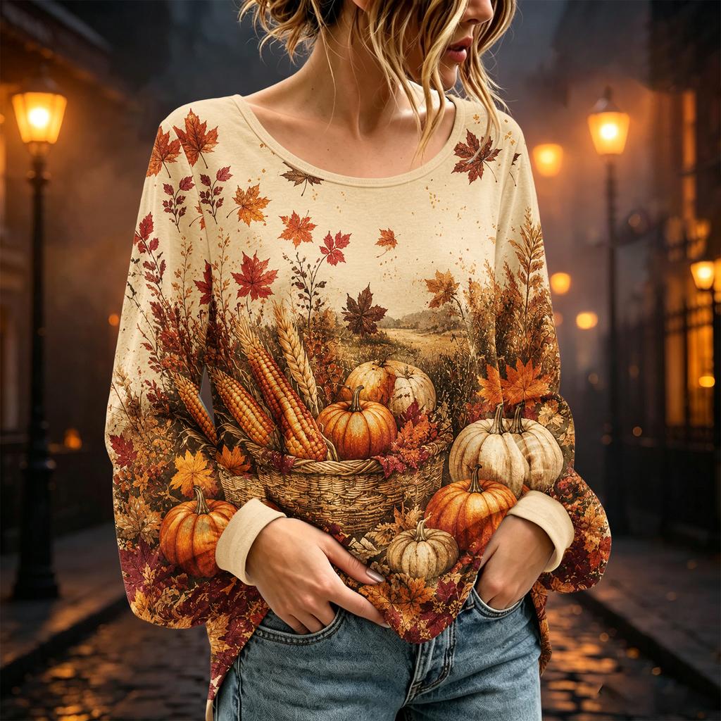 Women's Round Neck Long Sleeve Halloween Print Blouse Top for Party Wear