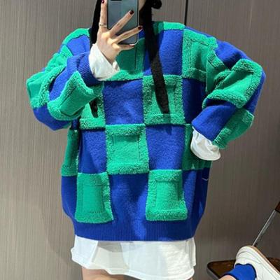 Autumn and Winter Women's Checkerboard Check Thick Sweater Fashion Temperament Korean Loose Long-sleeved Knitwear