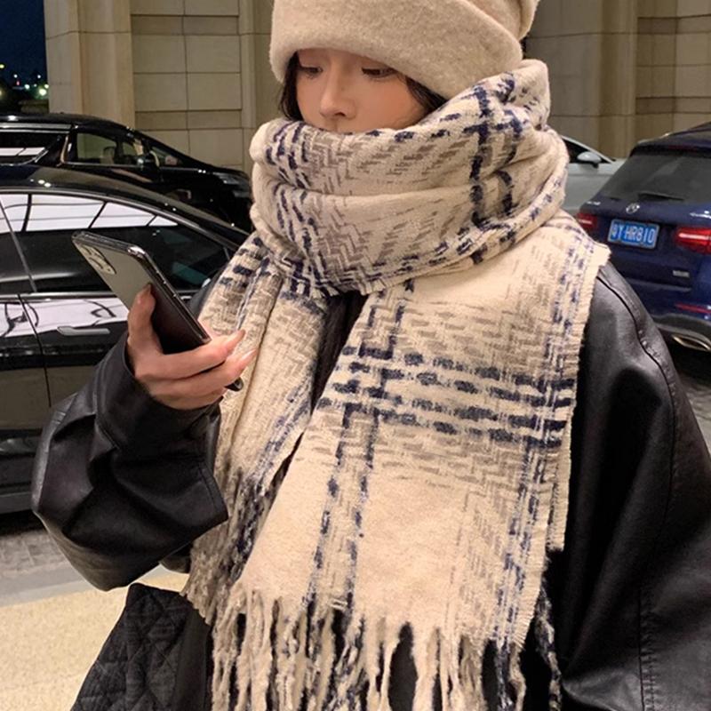 New Knitted Vintage Scarf Headscarf Winter Women Men Plaid Tassel Warm Scarve Pashmina Mujer Femme Male Pareo Wrap Shawl Unisex