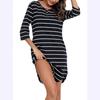 European and American spring new crew neck striped five-quarter sleeve casual versatile dress
