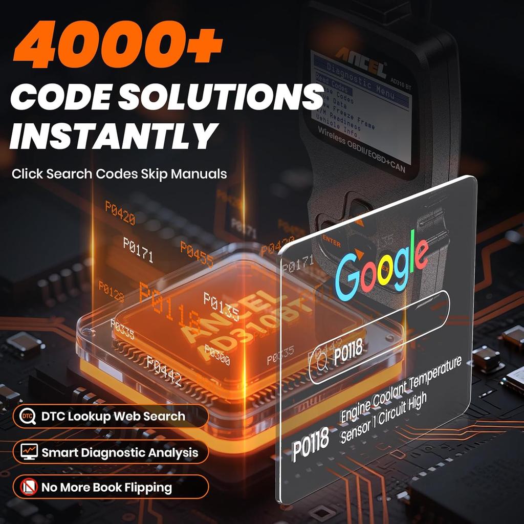 (Upgraded AD310) ANCEL AD310BT OBD2 Scanner Bluetooth - Check Engine Code Reader, Escaner Automotriz With Premium App On IOS & Android, Car