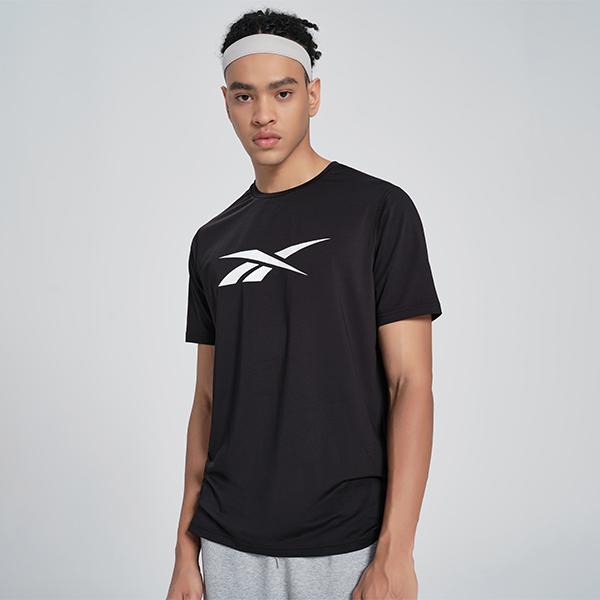 Reebok Logo Print Sports Casual Fitness Training Knit Short Sleeve T-Shirt Men Tops Black 24SRM417MGH0