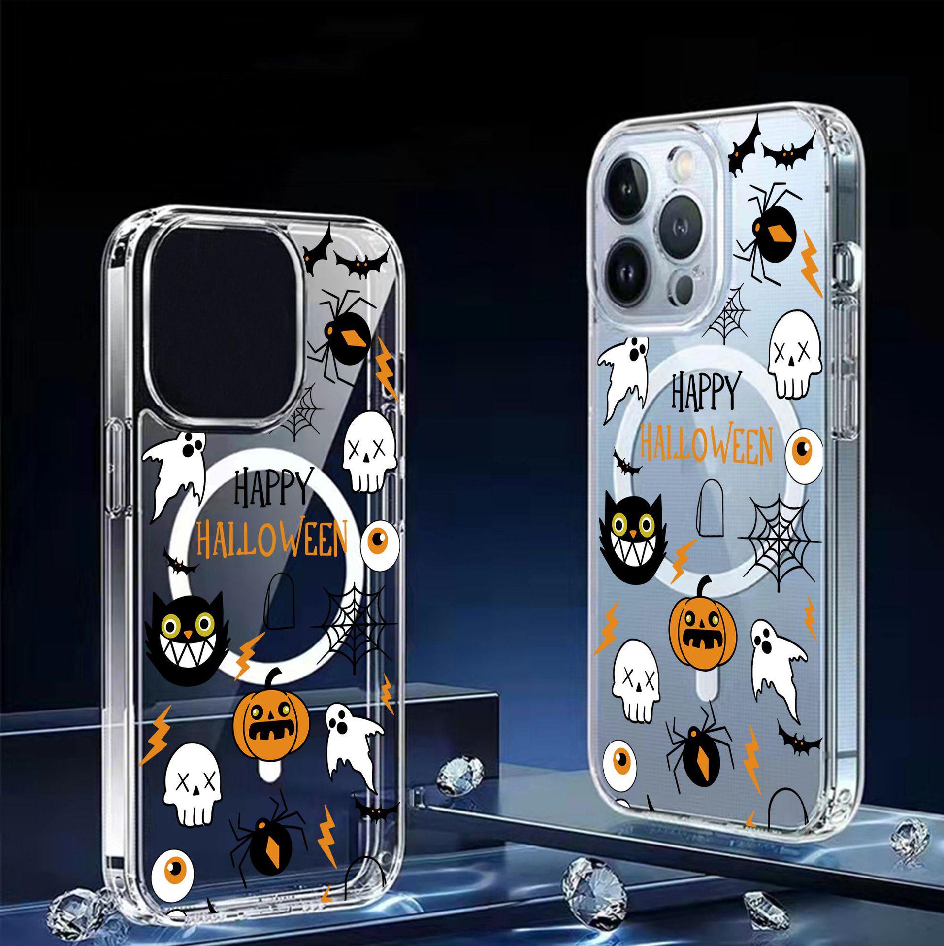 Transparent Full Coverage Evil Pumpkin Head Magnetic Case for iPhone 15/16/17 ProMax Galaxy S22